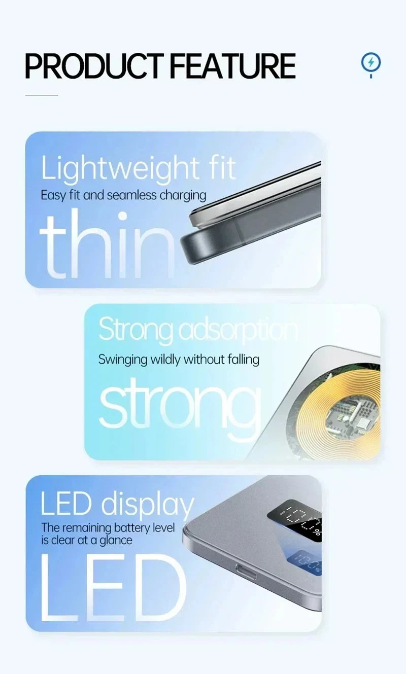 Batterie Externe Magnétique Sans Fil Ultra-Fine 500000mAh — Charge Super Rapide, Écran LED