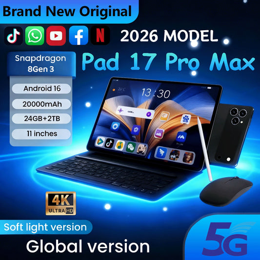 Tablette Android 16 2026 — 24 Go RAM, 2 To ROM, 5G, double SIM, WiFi, écran HD 4K, mini PC