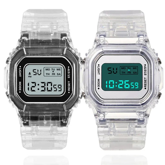 LED Transparent Digital Watch for Kids Men Women Square Small Luminous Dial Sport Electronic Wristwatch Kids Watch