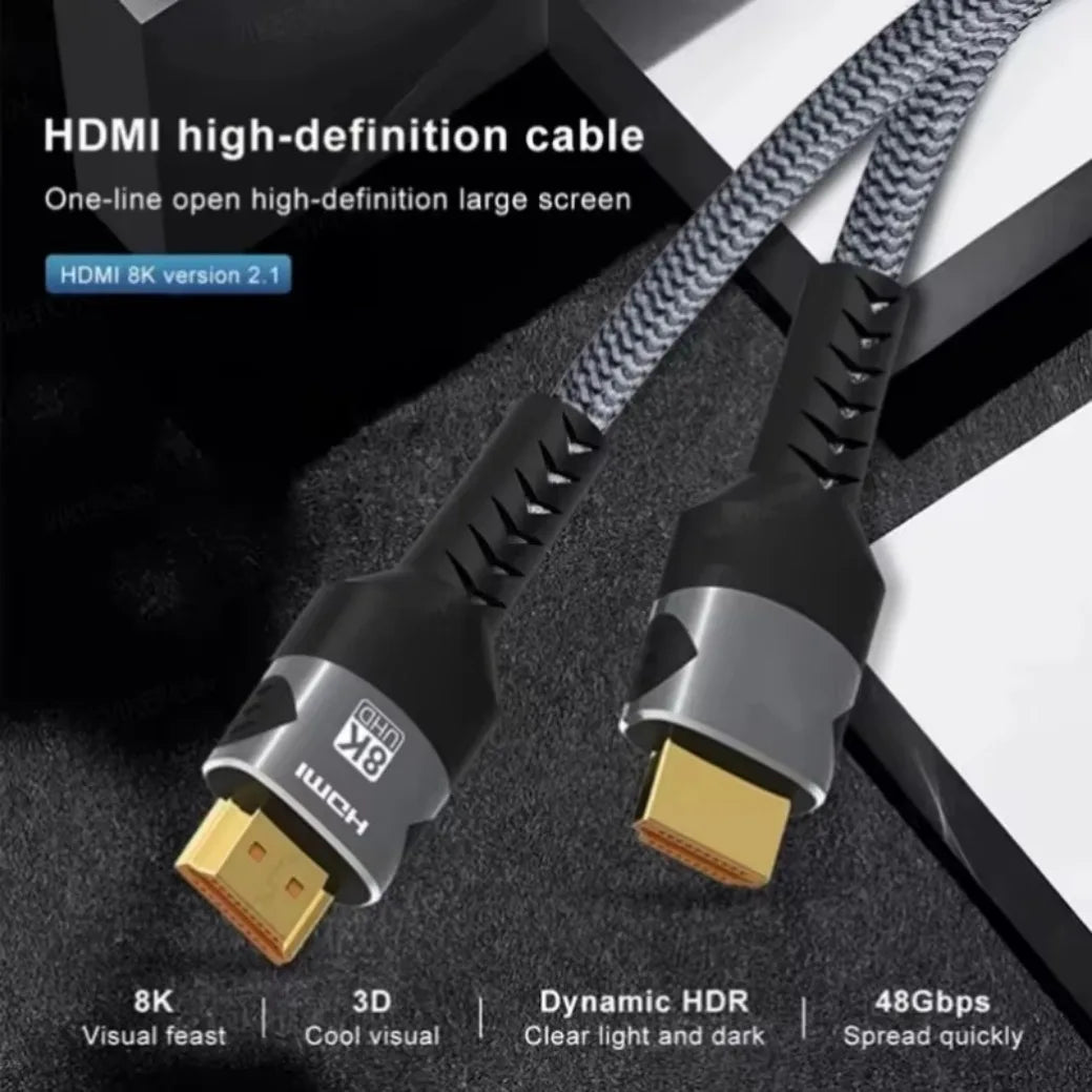 8K 4K @ 120Hz 8K @ 60Hz HDMI Compatible Cable, HDMI 2.1 Cable, 48Gbps Adapter for RTX 3080 eARC HDR, Laptop PC TV Box PS5 Video Cable
