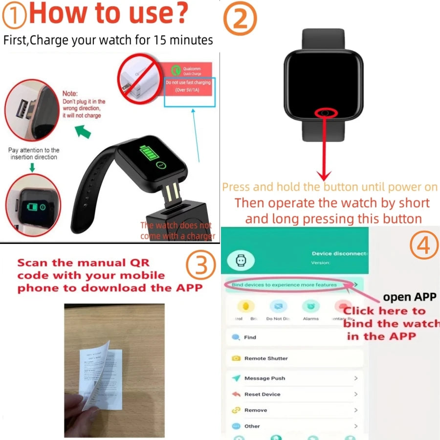 Smartwatch Fitness Message Anniversaire — Moniteur Bracelet Android iOS