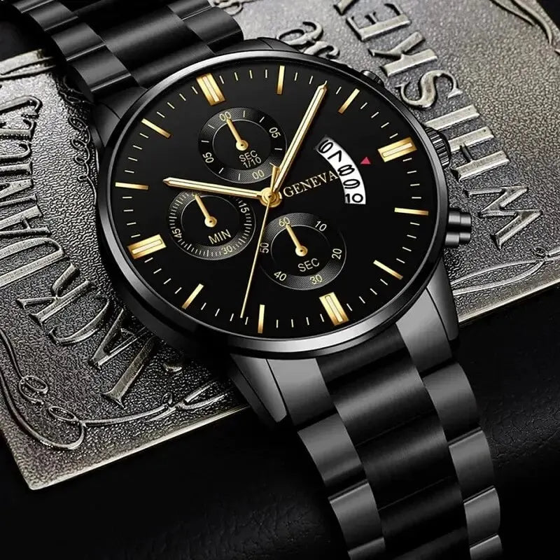 Montre Quartz Acier Inoxydable Homme — Calendrier Affaires Bracelet