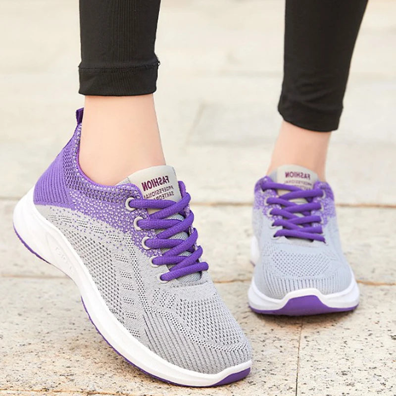Baskets Femme 2025 Maille Légère — Douces Plates Plateforme à Lacets