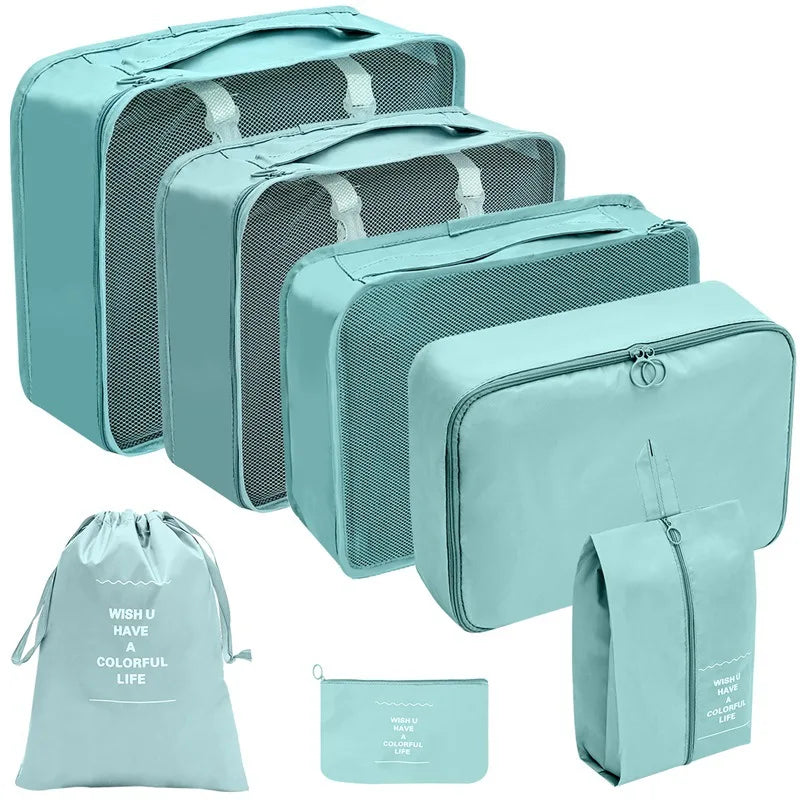 7/8/9/10 pièces ensemble organisateur de voyage sacs de rangement valise emballage Cubes ensemble étuis Portable bagages vêtements chaussure bien rangé pochette pliante