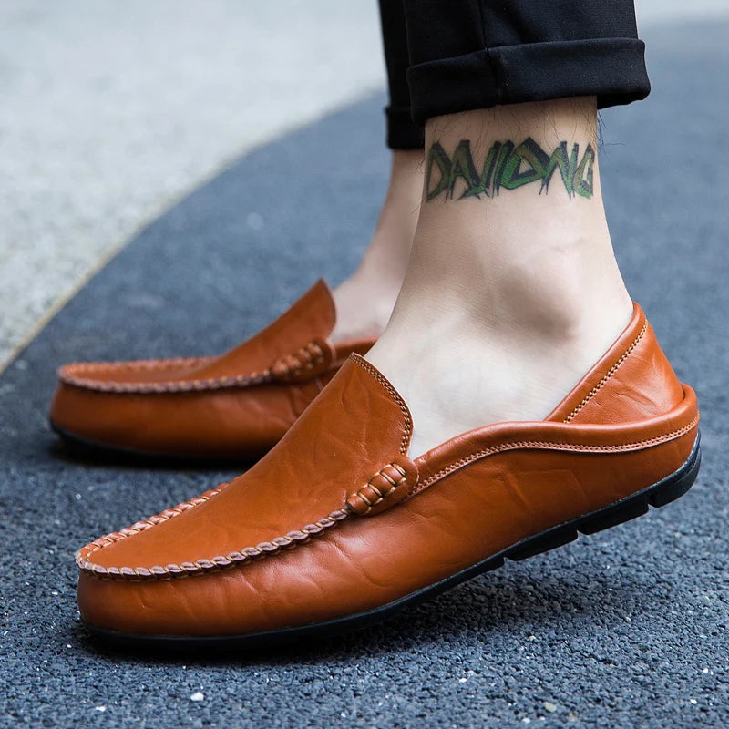 Mocassins en Cuir Véritable Homme — Décontractés Sans Lacet Taille 37-47