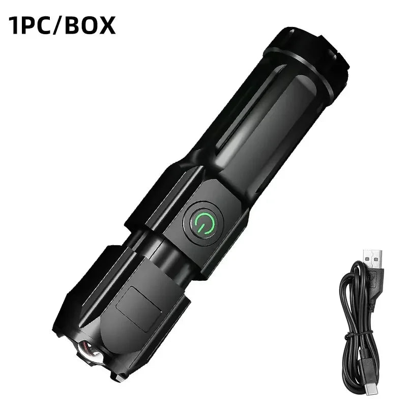 Lampe de poche LED puissante, Rechargeable par USB, batterie au Lithium intégrée, étanche, Zoom, pêche, chasse, Camping, lampe de poche tactique