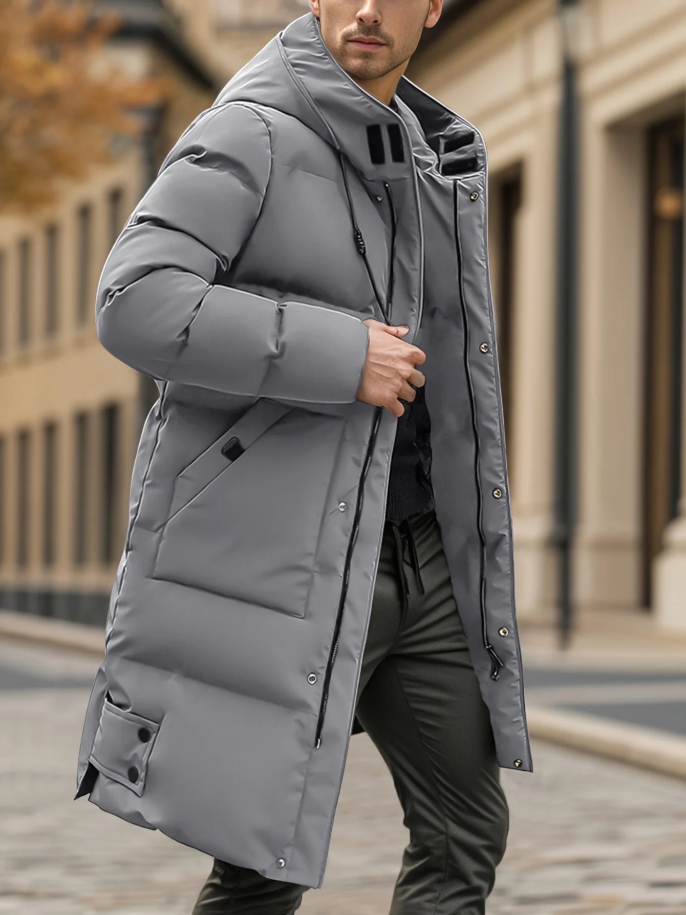 Manteau d'hiver épais pour hommes, veste coupe-vent pour temps froid avec fermeture éclair pleine longueur, longue formalité à capuche, grandes poches avant