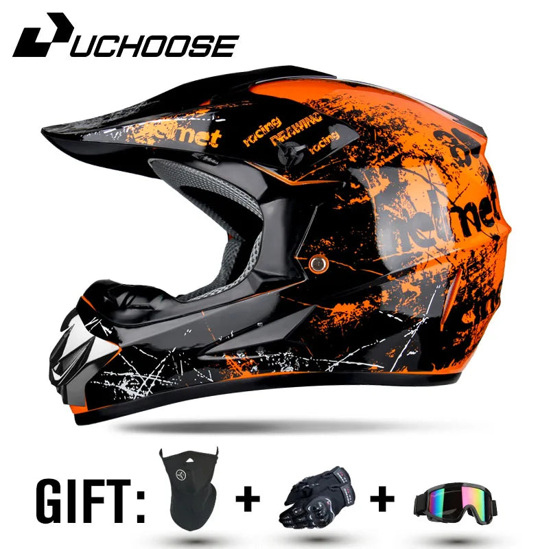 Casque de moto tout-terrain professionnel pour adultes et enfants, casque de moteur de course DOT de descente, cadeau gratuit