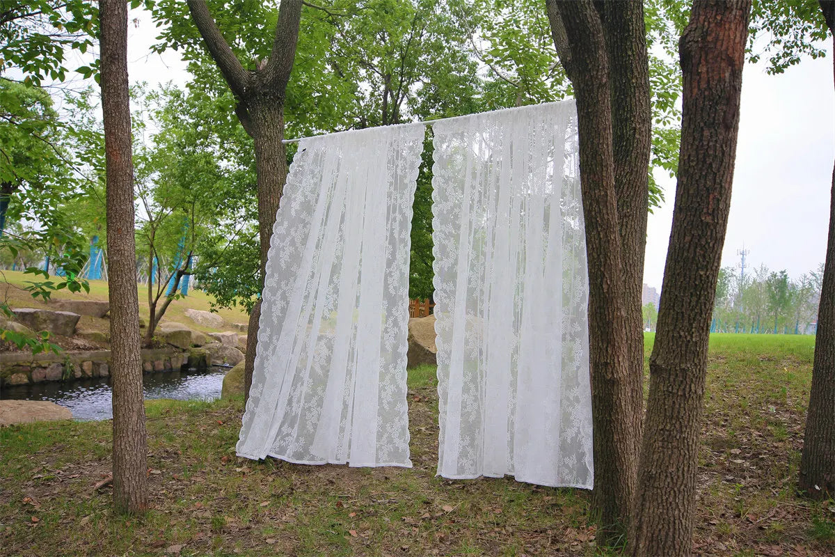 Rideaux transparents en dentelle brodée de fleurs blanches, en Voile de fenêtre de poche pour salon, chambre à coucher, décor de scène de mariage