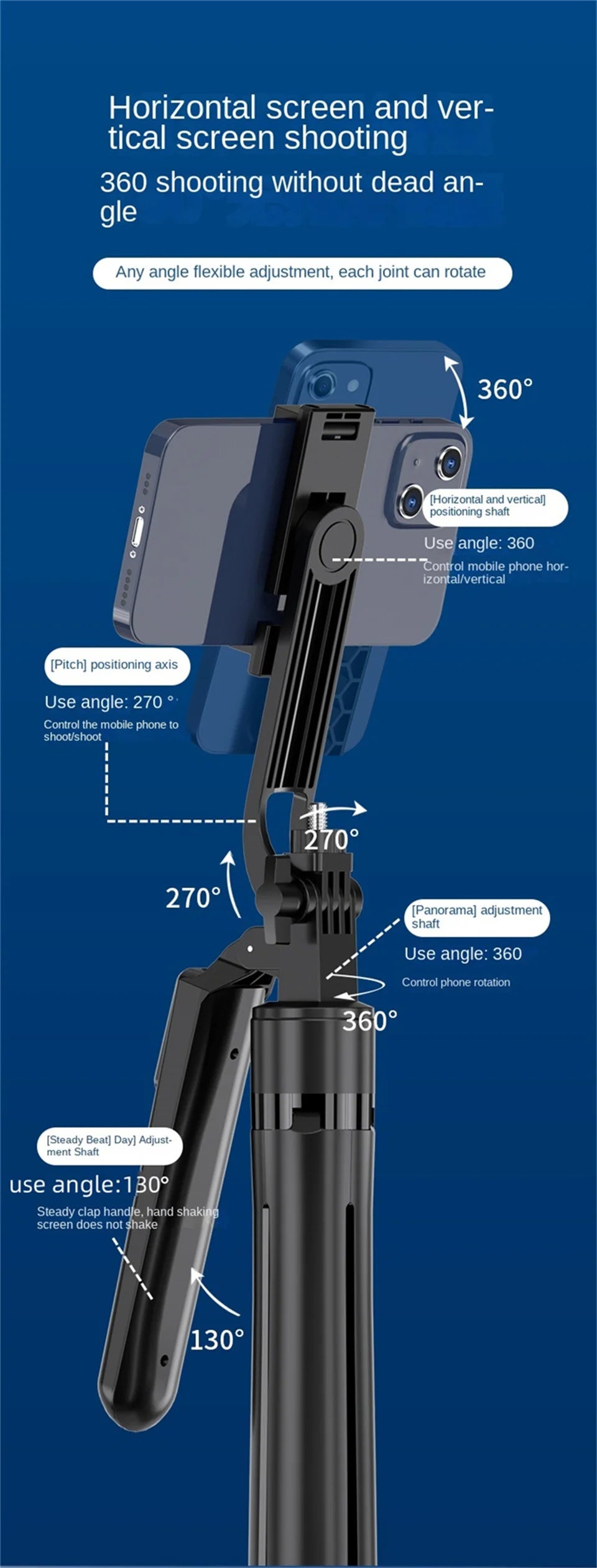 Roreta — Perche à Selfie Trépied 1.8m Télécommande Bluetooth iPhone & Android