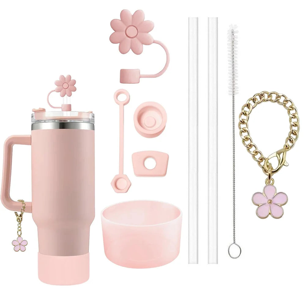 Kit Accessoires 9 Pièces pour Tasse Stanley — Bouchons, Brosses & Charme Floral