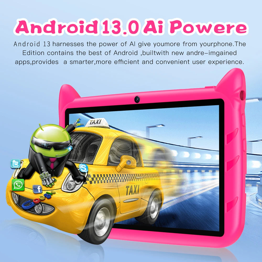 BDF-Tablet Android 13 para niños, extensión de 1 TB, 4 GB de RAM, 64 GB de ROM, WiFi 5G, batería de 4000mAh, cámara turística, regalo para niños, software para niños, 7 pulgadas