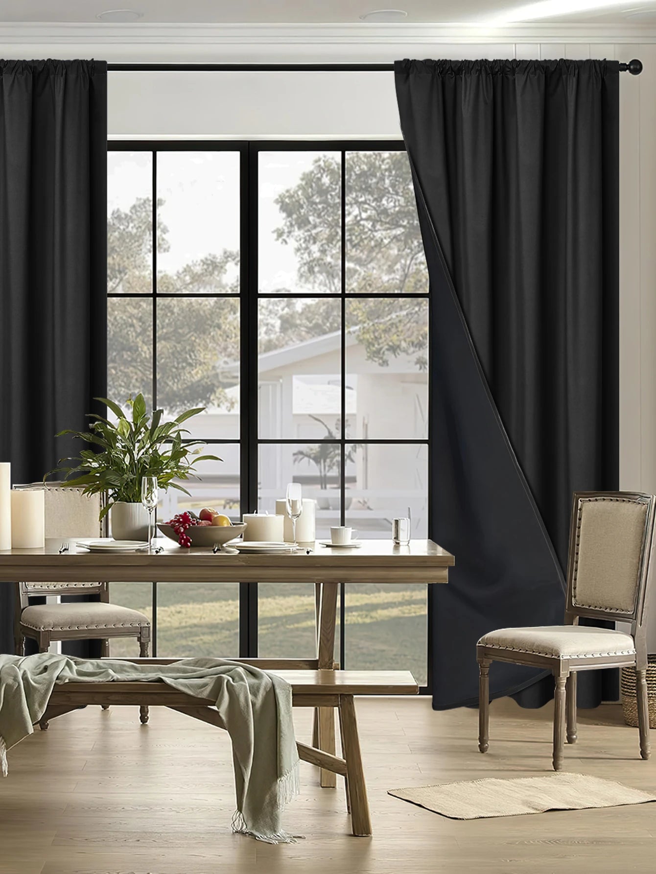 Rideau occultant 100% avec poche pour tringle, rideaux pour salon, chambre à coucher, cuisine, rideau de fenêtre, rideaux dans le salon, 1 pièce