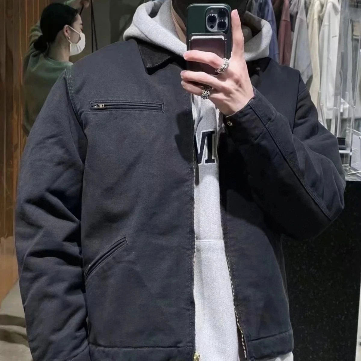 DAFEILI Fall Winter J30 Lined Blanket Casual Vintage Washed Canvas Detroit Workwear Jackets