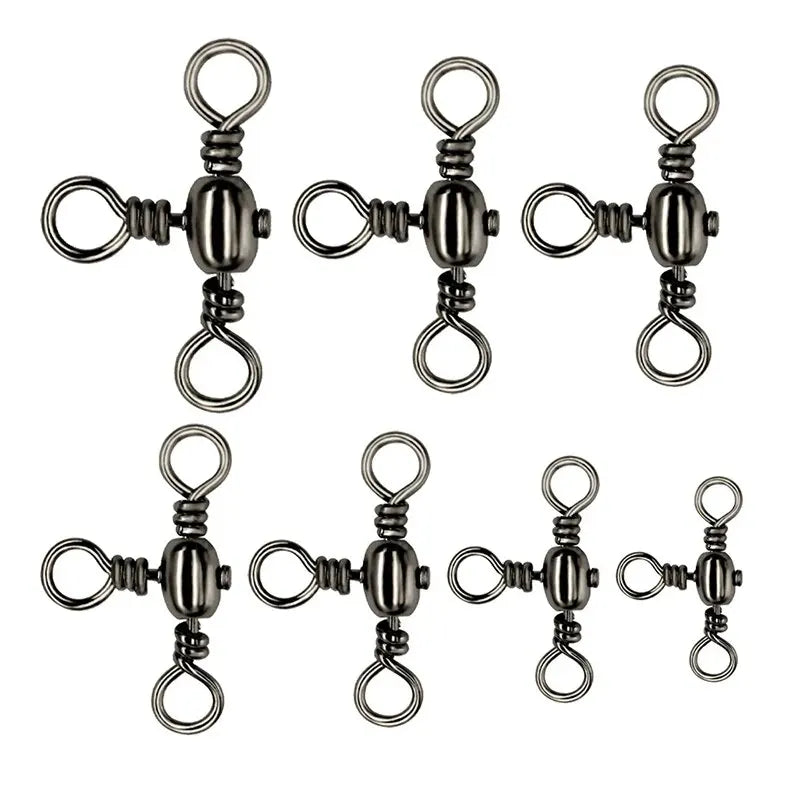 Accessoires de pêche, nickelage noir, connecteur à trois broches, séparateur de sous-ligne pivotante en T, anneau Bazi pour la pêche en plein air, 50 pièces/sac