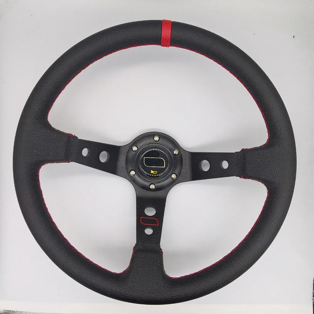 Volants universels de course en aluminium pour voiture, 14 pouces, 350mm, daim/PVC/PU, volant de Sport à la dérive de maïs profond avec Logo