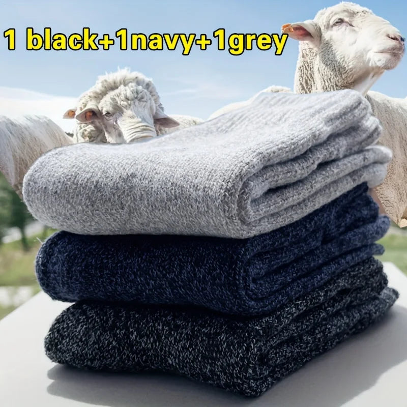 3/5 paires de chaussettes chaudes pour hommes, chaussettes épaisses en tissu éponge mi-mollet, chaussettes anti-froid pour bottes de neige, élastiques, couleur unie