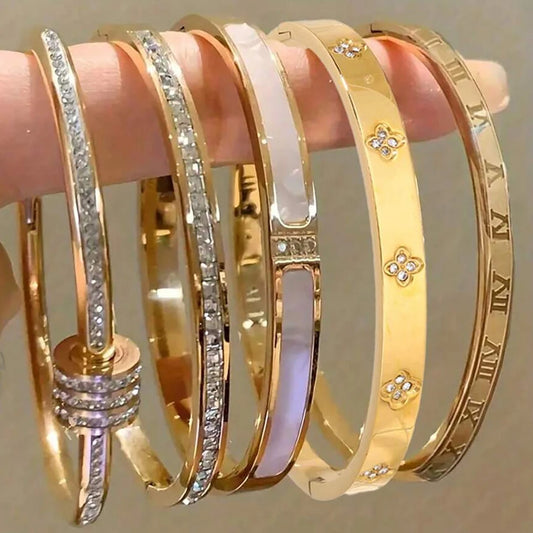 ZAKOL 5/1 Pcs Set Stainless Steel Bracelet with Sparkling Zirconia Inlaid for Women Stackable Bracelets Fashion Non-Fading Jewelry Gift
