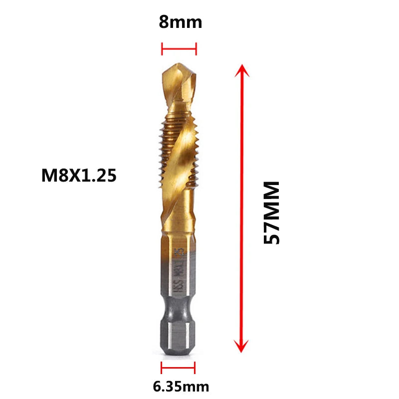 Forets tarauds plaqués titane tige hexagonale HSS — M3, M5, M6, M8, M10, outils à main