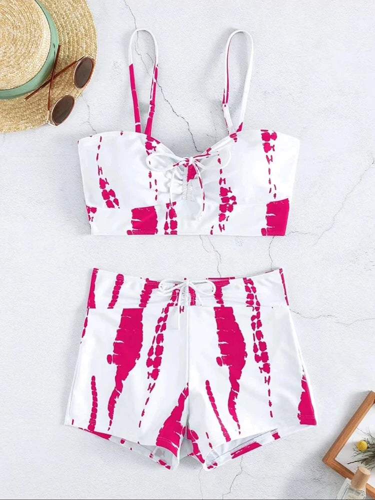 Maillots de bain femme 2026 : Bikinis short à cordon de serrage devant, taille haute, pour la natation et la plage