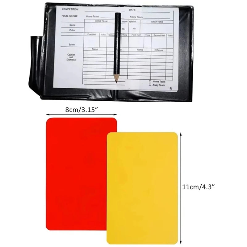 Kit Arbitre Football — Cartons Rouge & Jaune, Portefeuille PU, Sifflet & Carnet