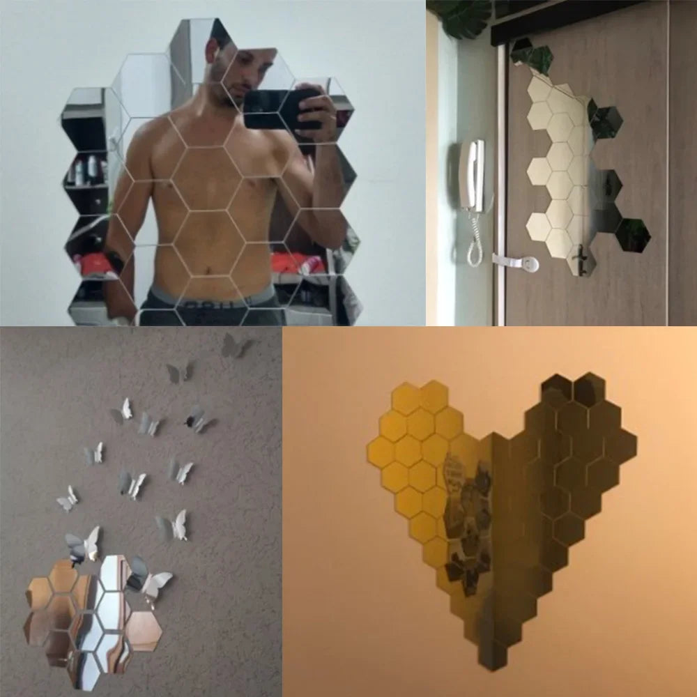Autocollants muraux en miroir hexagonaux 6/12 pièces, autocollants en miroir acrylique 3D DIY, autocollants adhésifs amovibles, décoration de salon, salle de bain, maison
