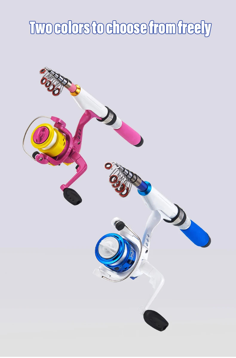 DEUKIO – Mini canne à pêche combinée avec canne à pêche télescopique courte et moulinet Spinning, ensemble de poteaux de voyage pour enfants débutants
