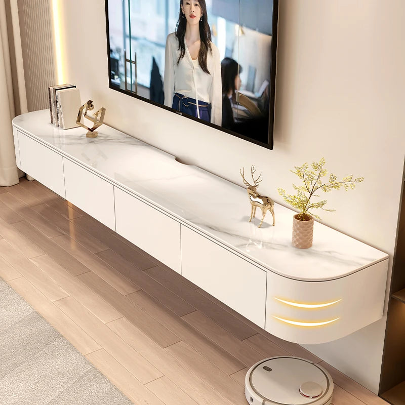 Meuble TV nordique tendance flottant avec tiroirs — salon