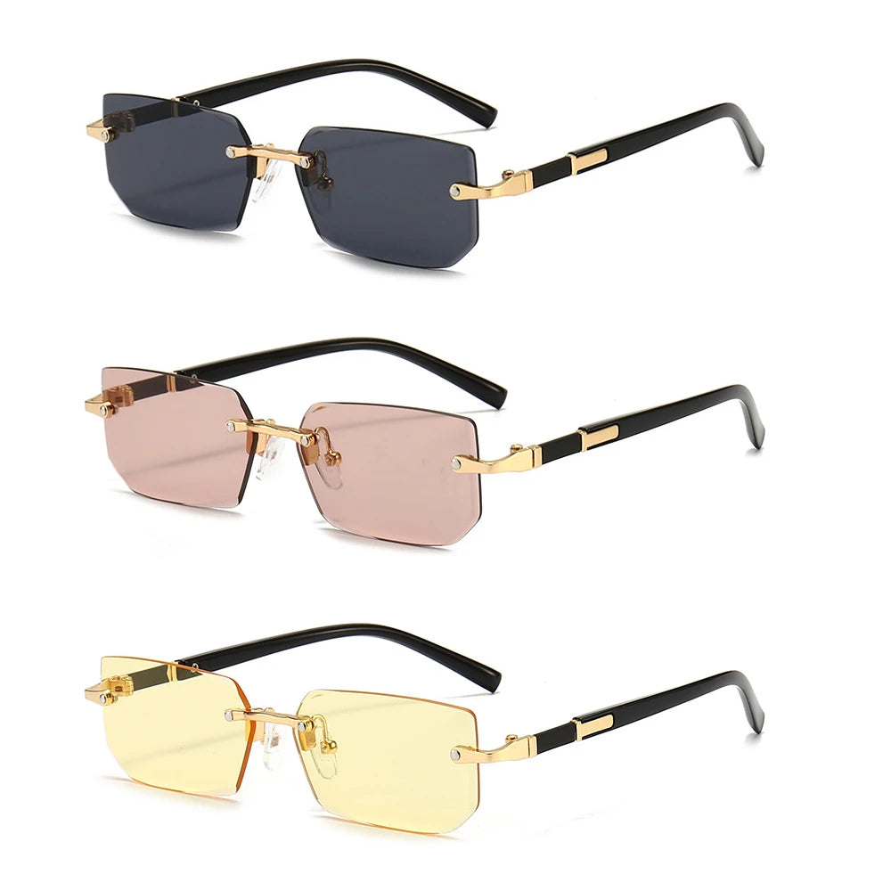 Rimless Rectangular Sunglasses for Men and Women, Popular Shades, Small Square Sunglasses, Summer Travel Fashion