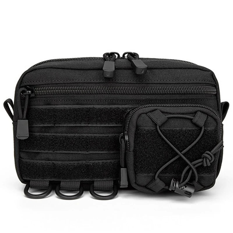 Pochette d'administration horizontale tactique Molle avec poche avant à cordon, pochette modulaire EMT, sac de rangement utilitaire EDC, sac de taille d'extérieur