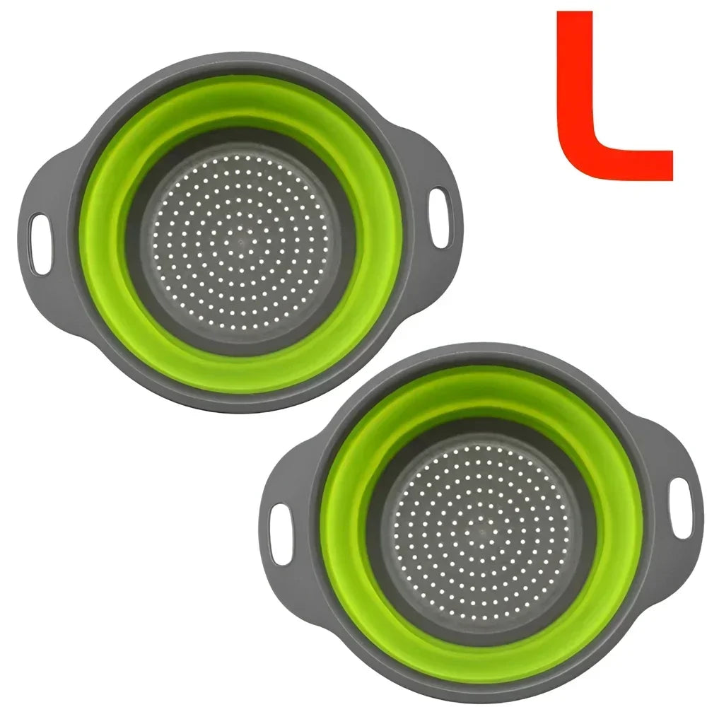 2pcs Silicone Collapsible Strainer Basket, Foldable Colander for Fruit Vegetable, Kitchen Strainer for Food Pasta Kitchen Tools Drainage Device