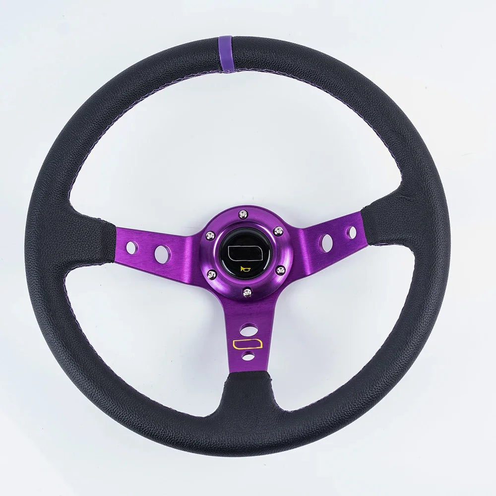 Volants universels de course en aluminium pour voiture, 14 pouces, 350mm, daim/PVC/PU, volant de Sport à la dérive de maïs profond avec Logo
