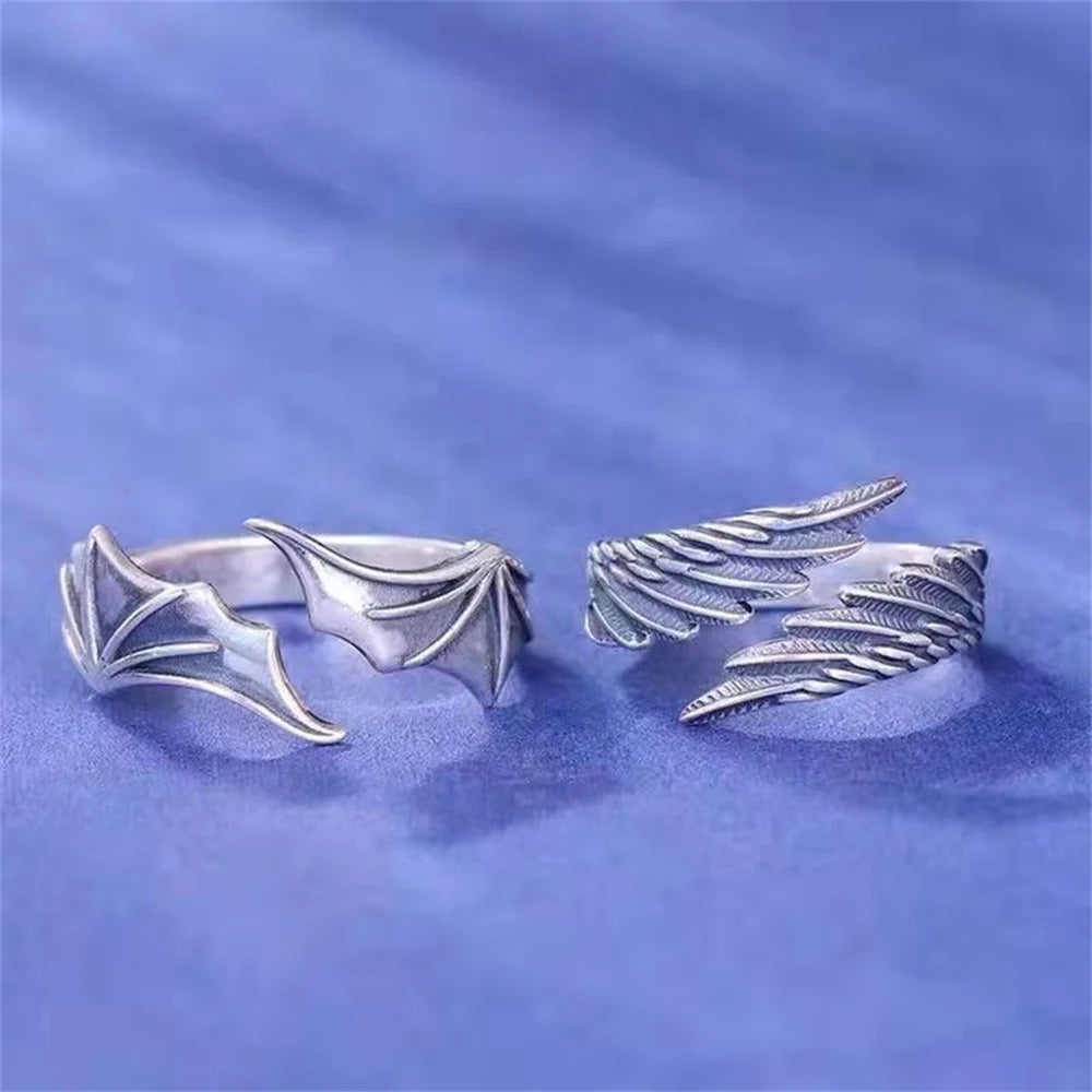 Anime Angel Demon Couple Rings for Women Men, Adjustable Open Animal Ring, Promise Matching Ring, Party Gifts Fashion