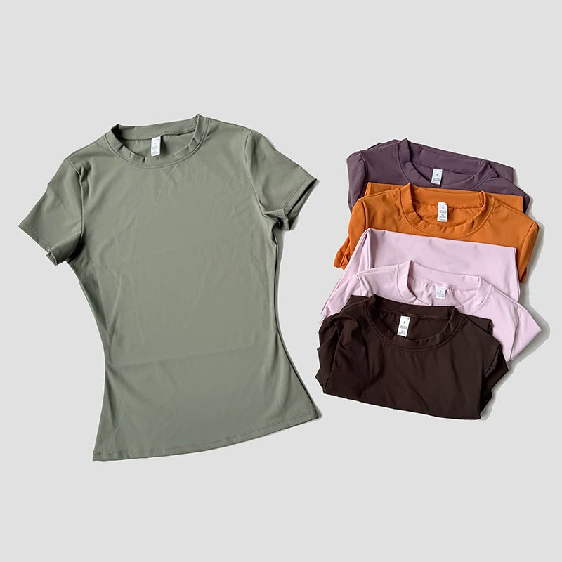 Top de yoga sin costuras para mujer, camiseta deportiva, ropa de fitness, camiseta de yoga de manga corta, top de gimnasio, ropa activa de running