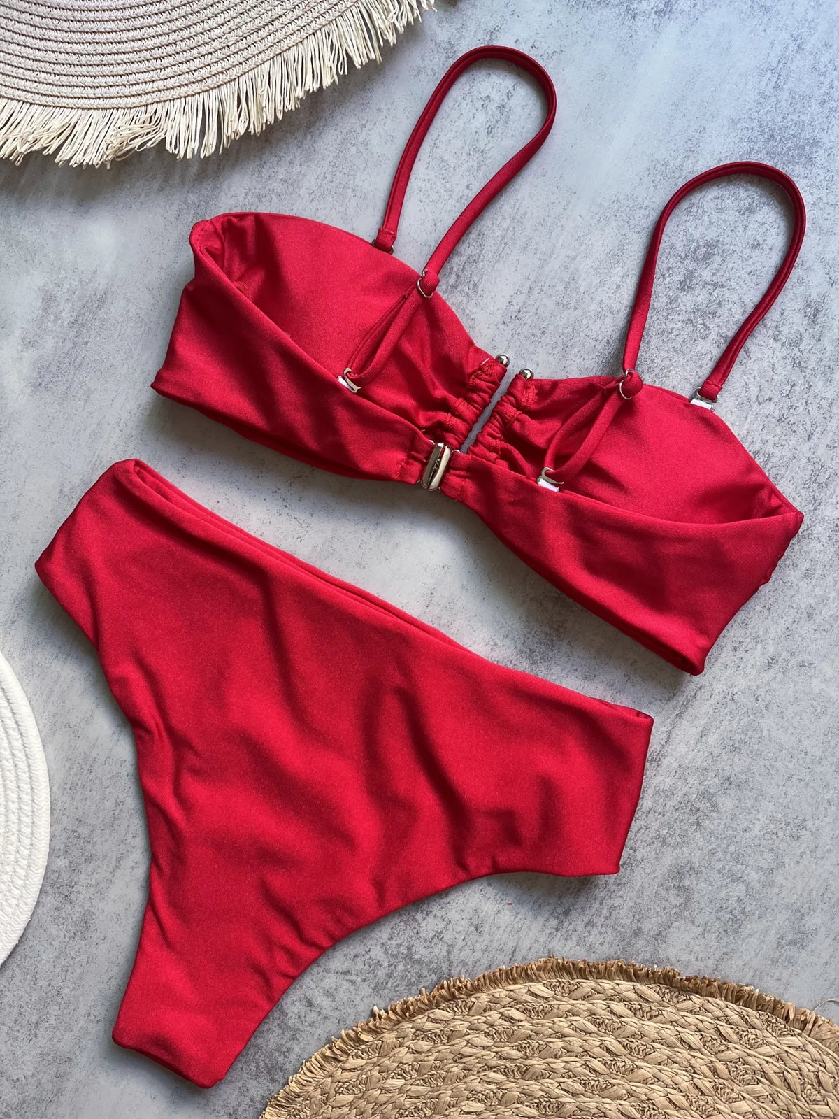 Bikini bandeau push-up pour femme 2026, maillot de bain sexy, ensemble bikini brésilien, string, maillot de bain uni, tenue de plage