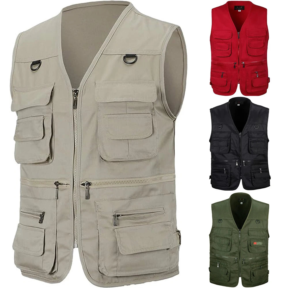 Gilet de randonnée en plein air pour hommes, multi-poches, respirant, pour la chasse et la pêche, veste de sport fine et Simple pour l'extérieur