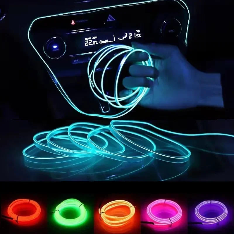 Lampe Led décorative pour intérieur de voiture, 1M/3M/5M, câblage EL, bande néon pour bricolage automobile, lumière ambiante Flexible, Diode d'ambiance de fête