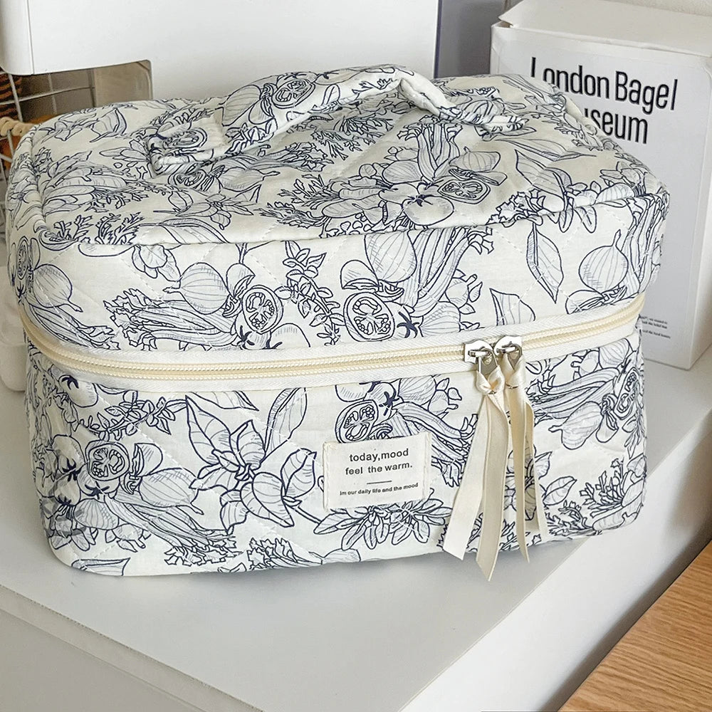 Sac Cosmétique Vintage Fleurs Femme — Trousse Maquillage Voyage Matelassée