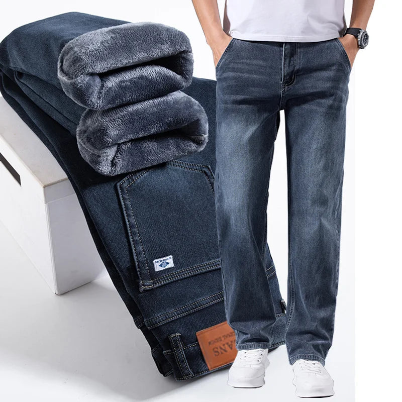 Jean d'hiver chaud doublé polaire pour homme, épais, extensible, décontracté, pantalon léger pour le bureau et l'un usage quotidien