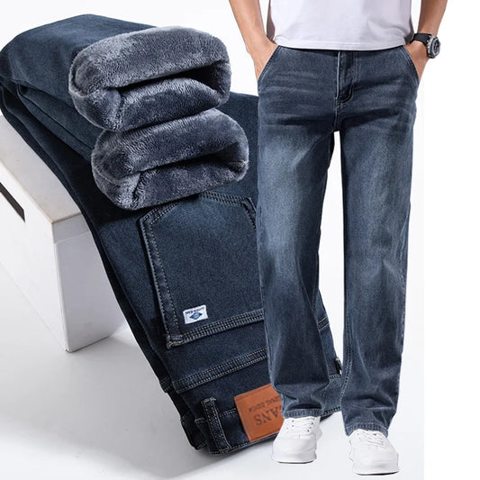 Jean d'hiver chaud doublé polaire pour homme, épais, extensible, décontracté, pantalon léger pour le bureau et l'un usage quotidien