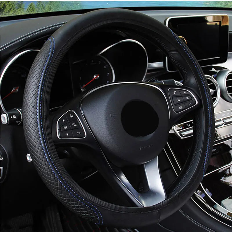 Funda de volante universal para automóvil, 37/38cm, antideslizante, de cuero grabado en relieve, estilo de coche