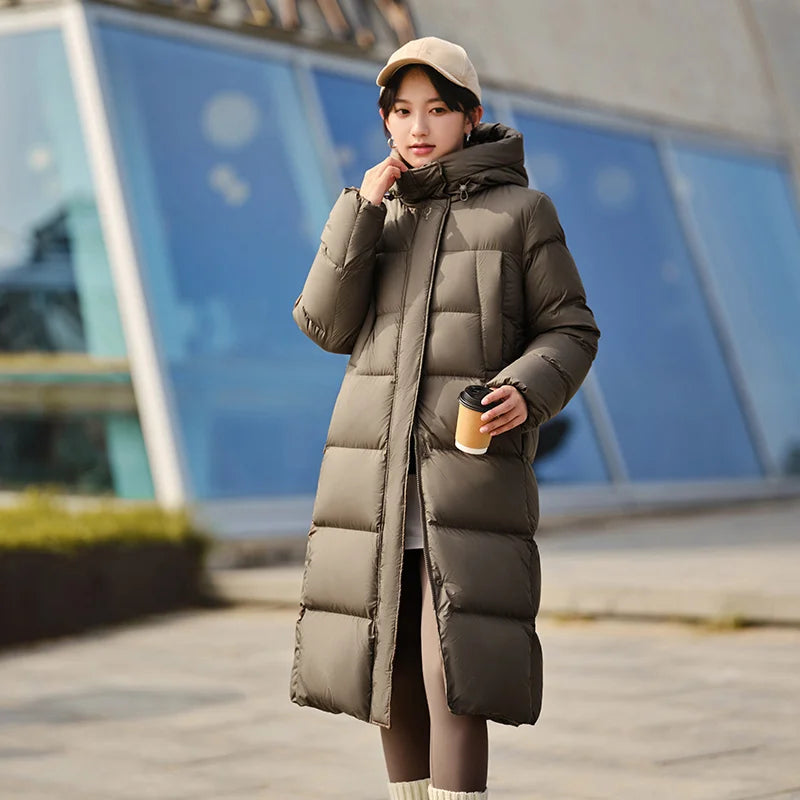 Doudoune longue imperméable pour femme — nouvelle collection hiver 2025, manteau ample à capuche