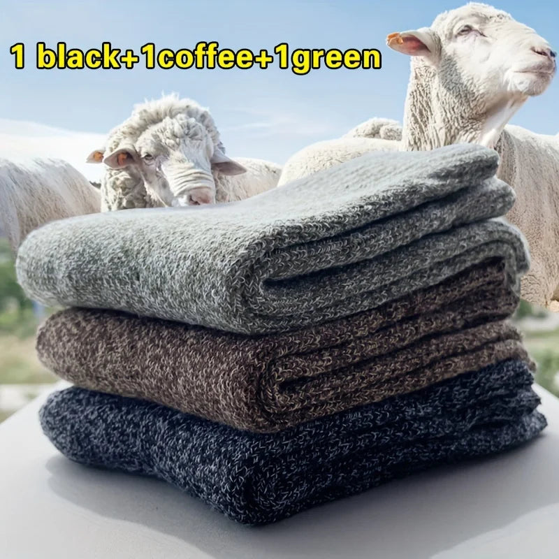 3/5 paires de chaussettes chaudes pour hommes, chaussettes épaisses en tissu éponge mi-mollet, chaussettes anti-froid pour bottes de neige, élastiques, couleur unie