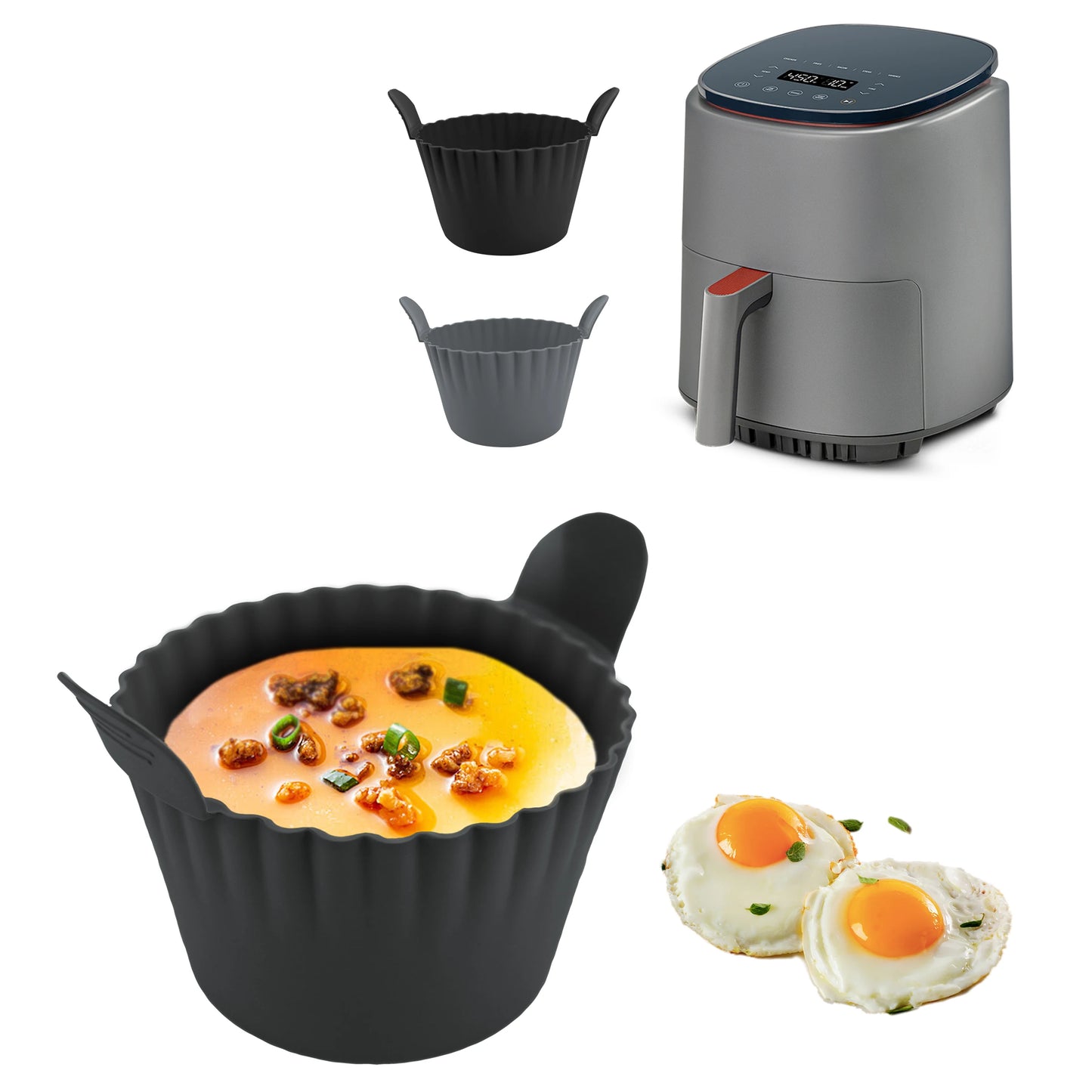 Dishwasher-Safe Air Fryer, Silicone Egg Cups, Silicone Egg Cooker Mold, Reusable Egg and Cake Baking Cups, Safe Ramekin Muffin Liners