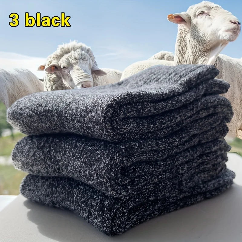 3/5 paires de chaussettes chaudes pour hommes, chaussettes épaisses en tissu éponge mi-mollet, chaussettes anti-froid pour bottes de neige, élastiques, couleur unie