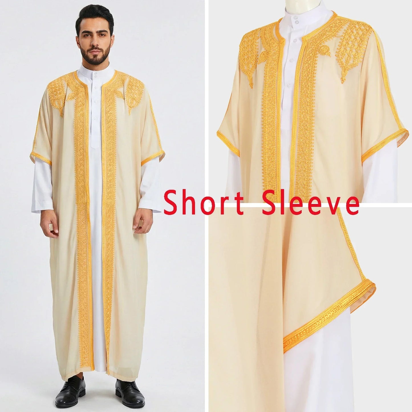 Robe traditionnelle arabe pour hommes, Robe brodée Thobe, ethnique du moyen-orient, Jubba Thobes Eid Djellaba, Kimono Abaya Thoub Dishdasha
