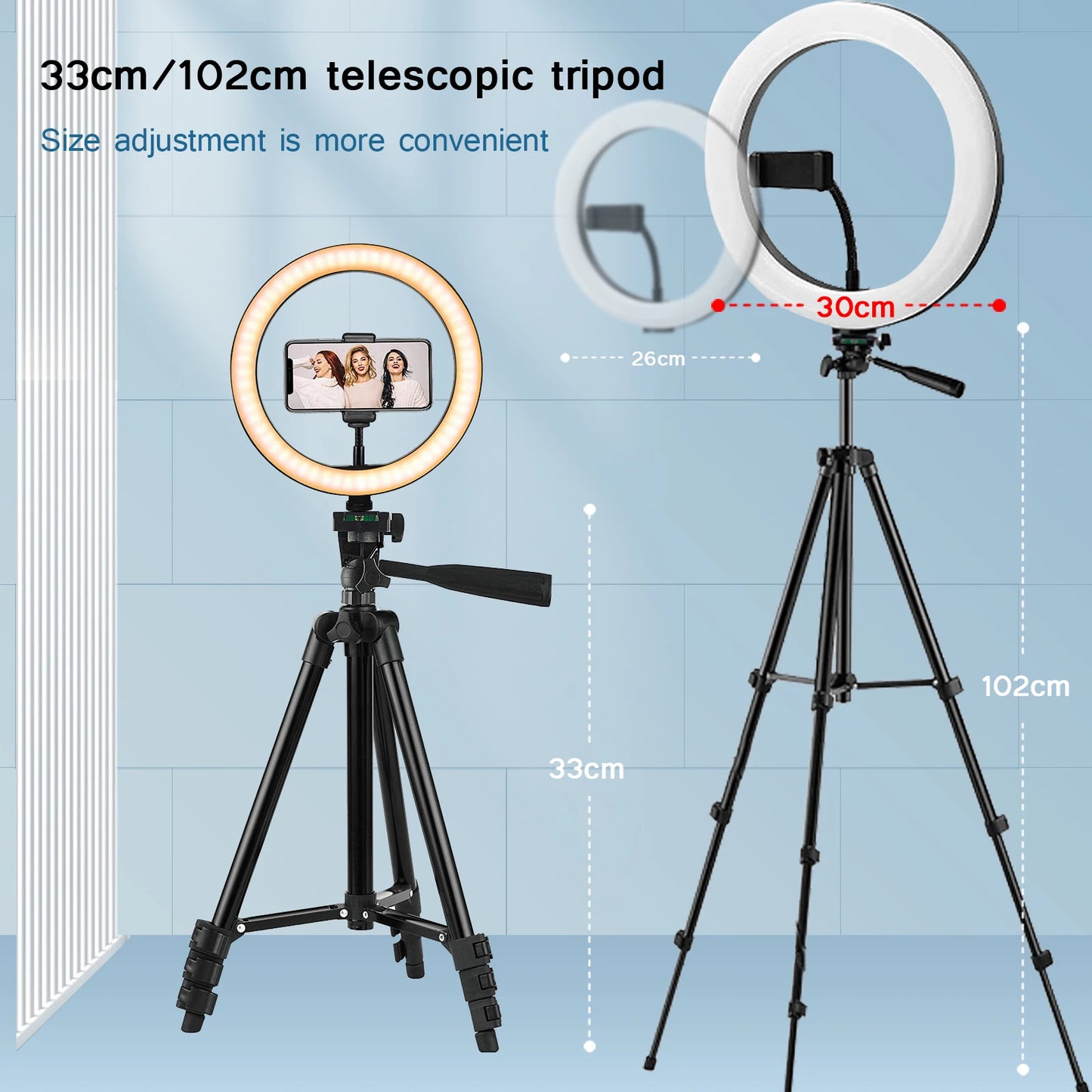Anneau Lumineux LED Selfie 26cm avec Trépied — Éclairage Photo & Vidéo YouTube