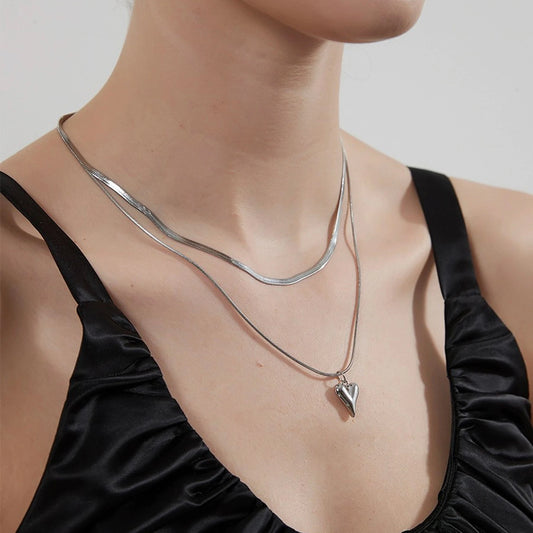 Seakissky – Collar de doble capa de acero inoxidable, simple y elegante, encantador colgante de corazón de amor, regalos de alta calidad para mujeres, oferta especial