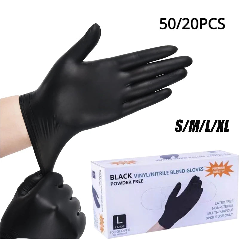 Gants jetables en Nitrile noir, 50/20 pièces, sans Latex, imperméables, durables, adaptés à la cuisine, transformation des aliments, salon de beauté, famille