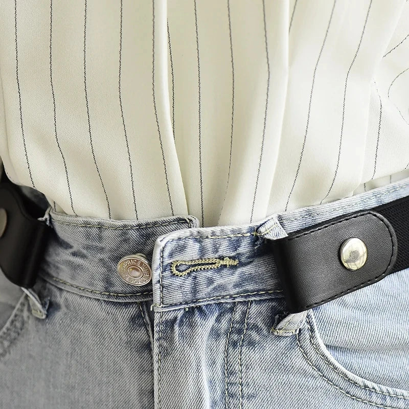 Buckle-free belt for jeans, dresses, stretchy elastic buckleless waist belt for women/men, no bulge, no hassle, 1 piece